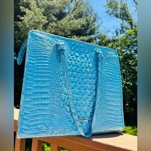 Brahmin Tia Tote Dusty Blue Melbourne Croc-Embossed Leather NWT